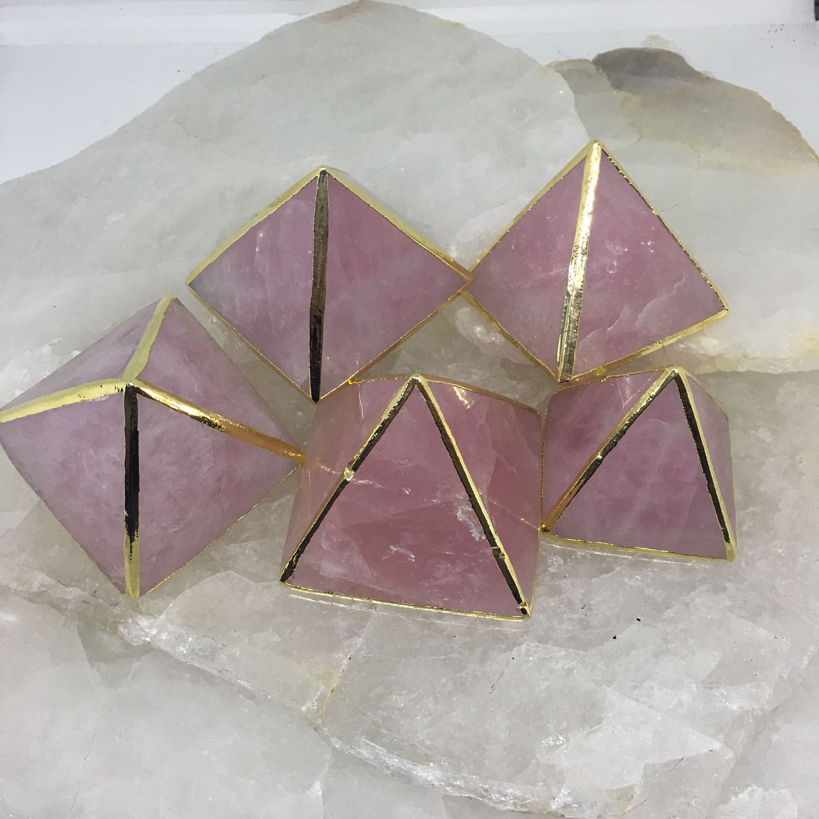 Stones from Uruguay - Gold Plated Rose Quartz Pyramid for Decor & Home