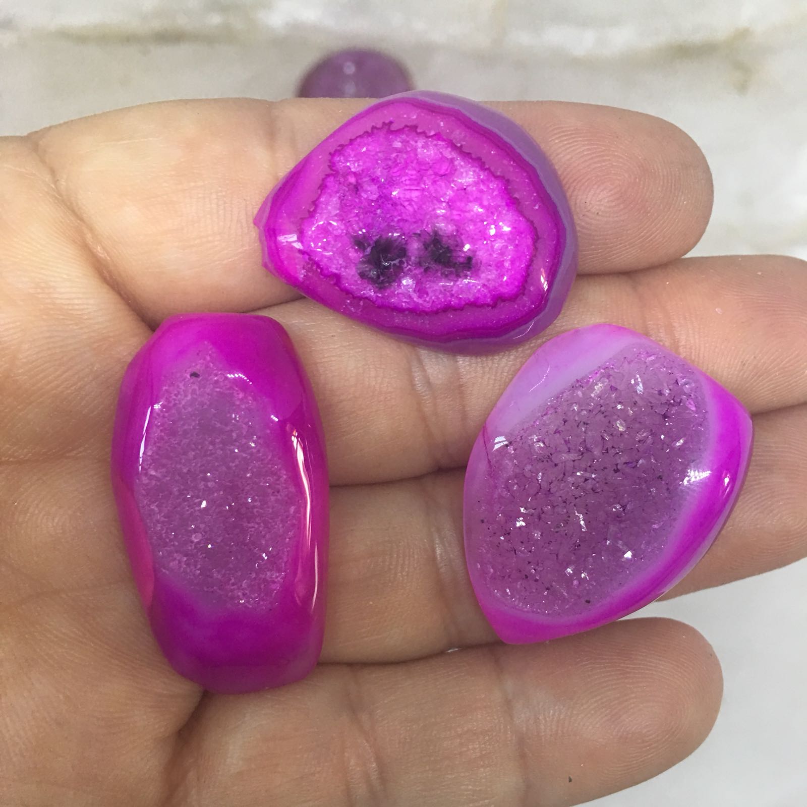 Stones from Uruguay - Pink Dyed Druzy Free Form Cabochons