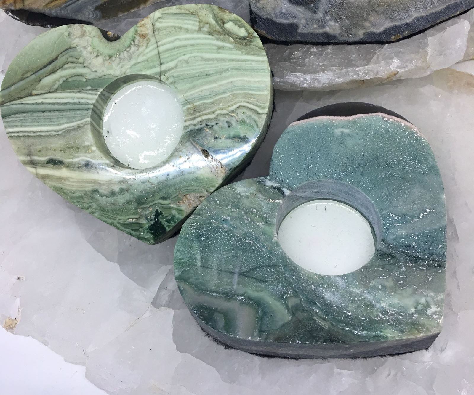 Stones from Uruguay - Pampa Green Jasper Heart Candle Holder Teal Light