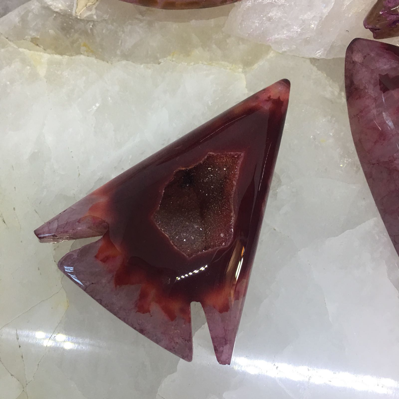 Stones from Uruguay - Blood Red Dyed  Agate Geode Arrowhead Cabochon