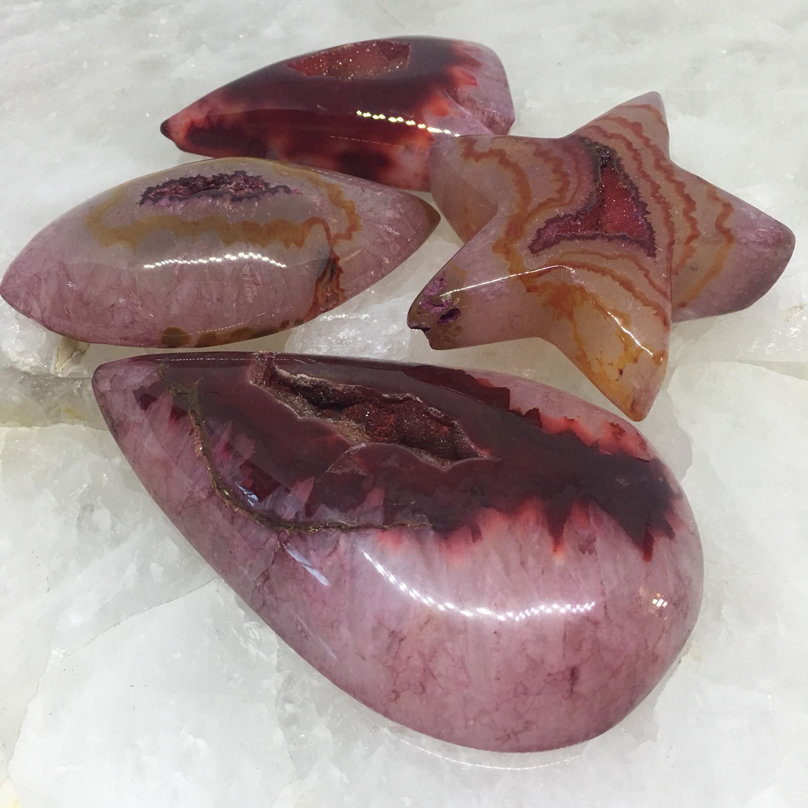 Stones from Uruguay - Blood Red Dyed Agate Druzy Cabochon Shapes