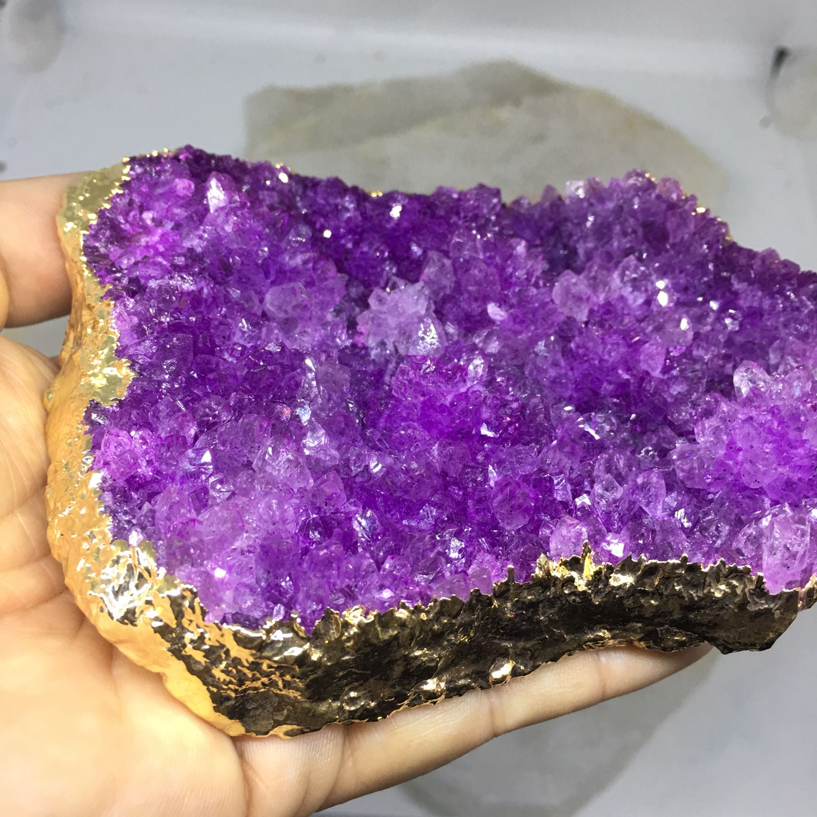 Stones from Uruguay - Gold Plated Pink Amethyst Druzy for Office Gift & Metaphysical