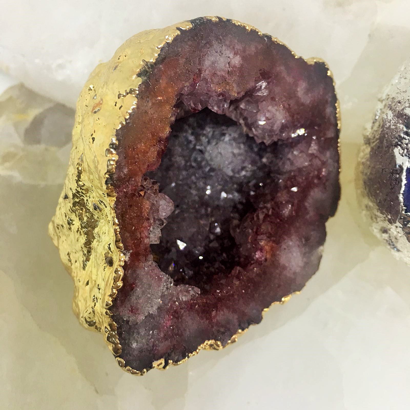 Stones from Uruguay - Blood Red Dyed Moroccan Calcite Geode -  Gold Plated