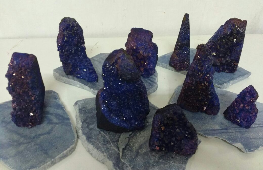 Stones from Uruguay - Blue Dyed Amethyst  Cluster Points w/Cut Base