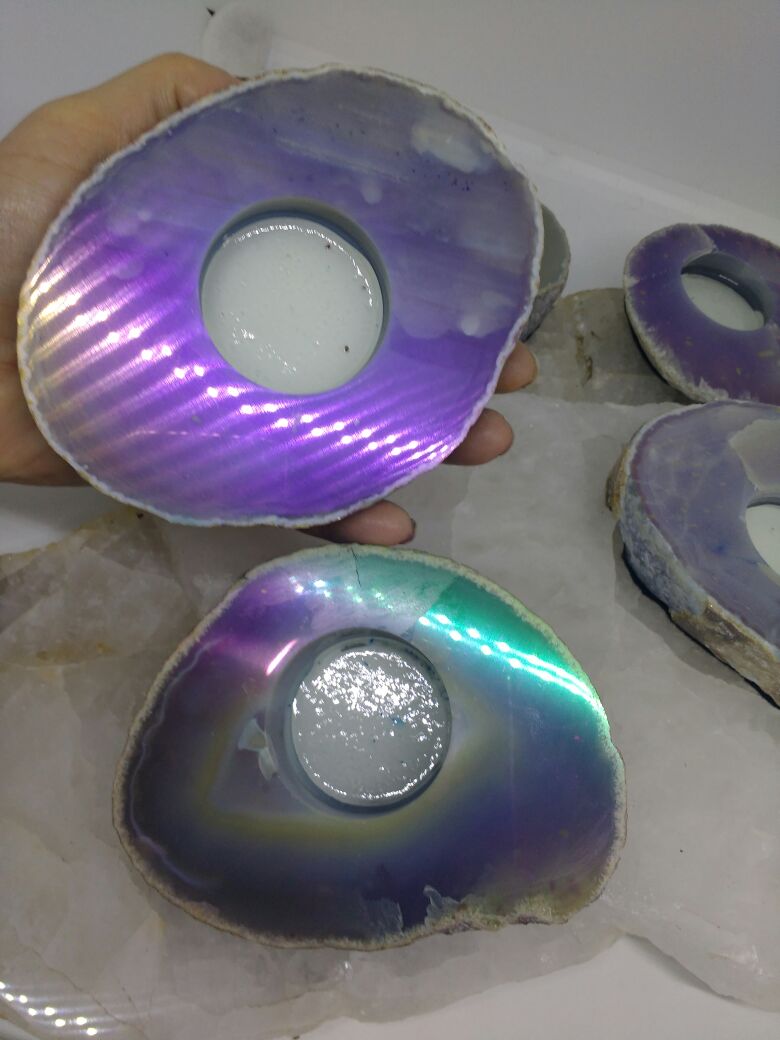 Stones from Uruguay - Angel Aura Titanium Coated Tealight or Agate End Candle Holder 