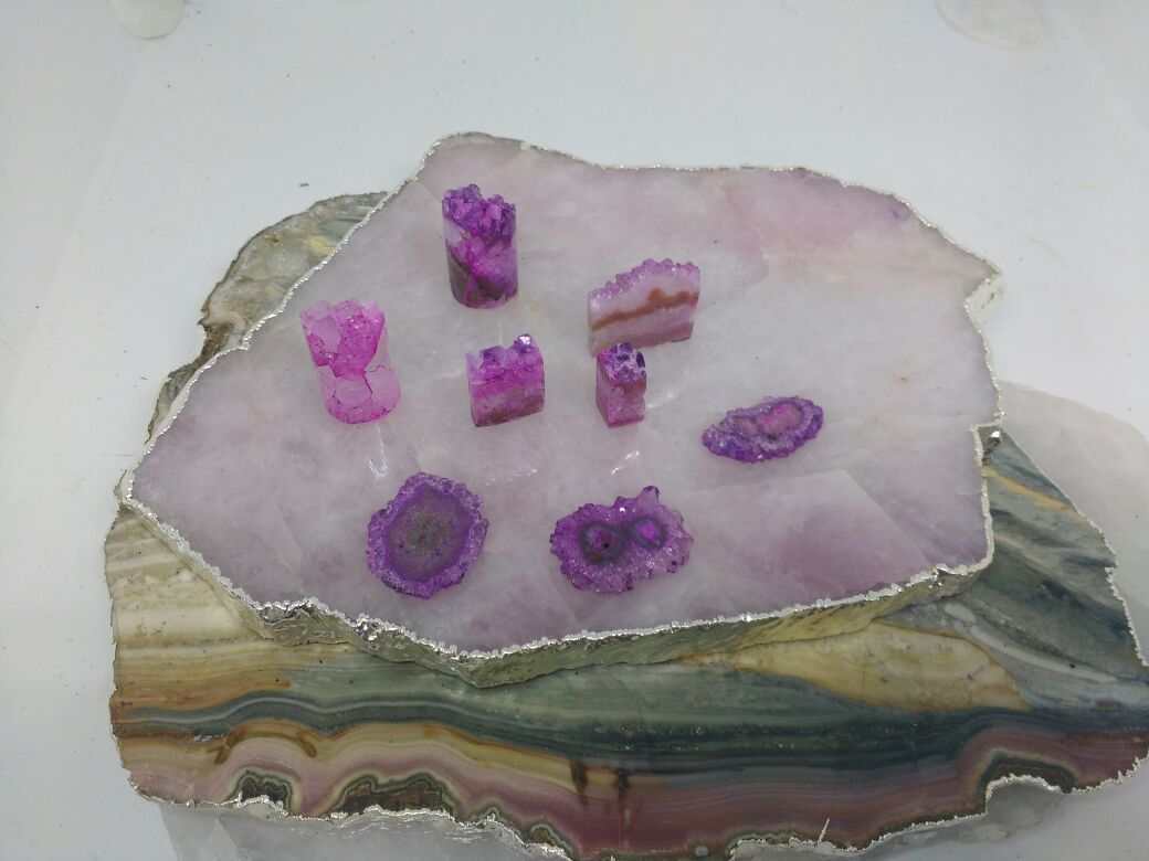 Stones from Uruguay - Pink Dyed Amethyst Slice Shapes for Jewelries