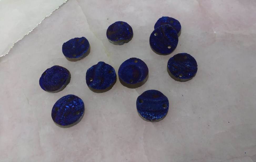 Stones from Uruguay - Cobalt Blue Drilled Round Chalcedony Desert Druzy for Jewelry Setting