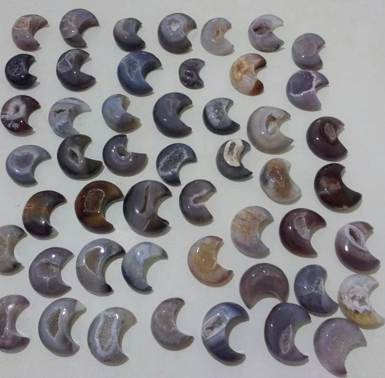 Stones from Uruguay - Natural Agate Geode Druzy Moon Crescent Cabochons for Crafting & Meditation, 