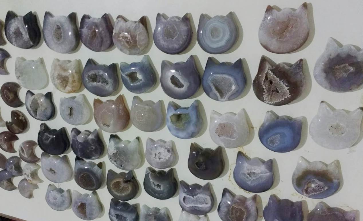Stones from Uruguay - Natural Agate Geode Druzy Cat Head Cabochons for Spiritual Practices, Crafting & Meditation