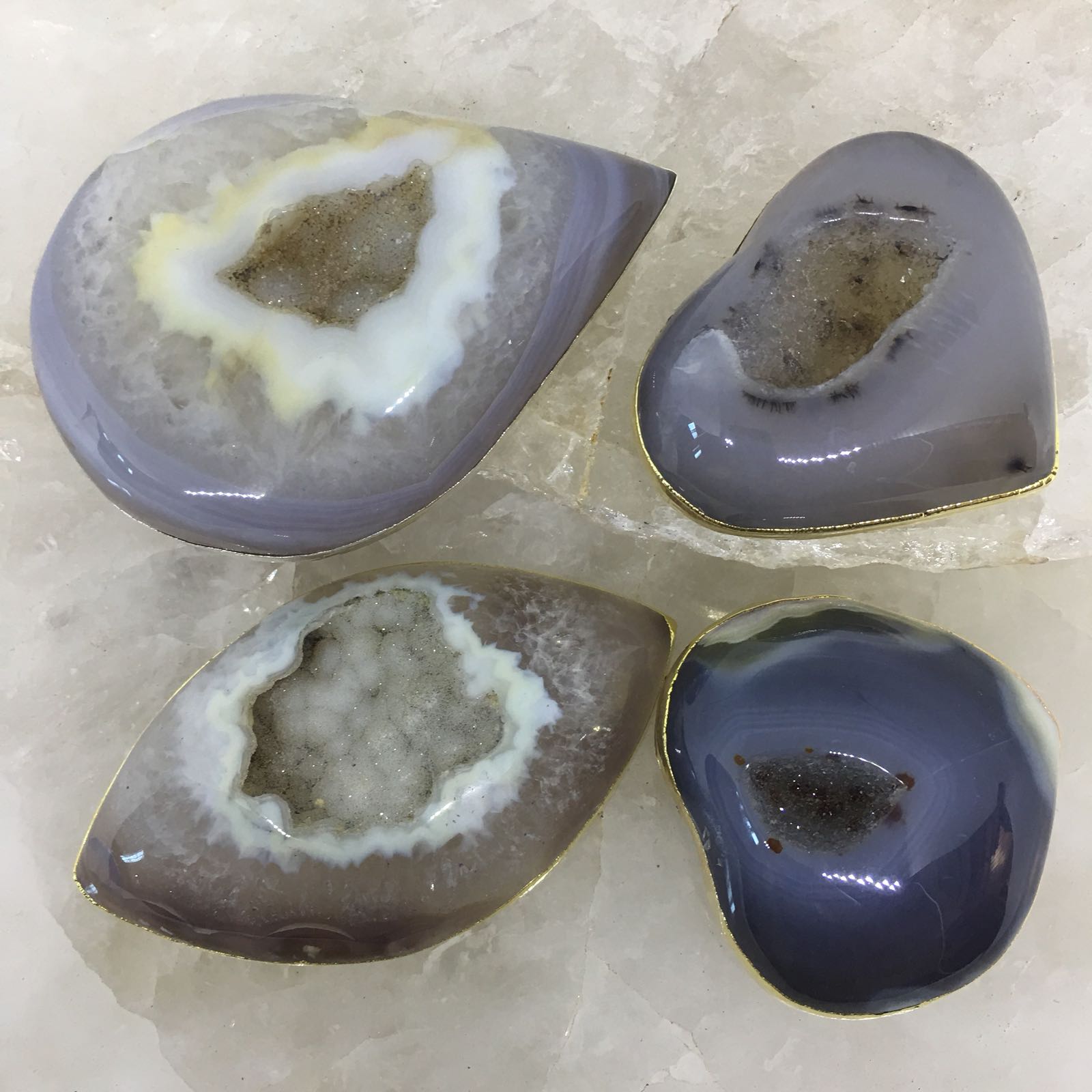 Stones from Uruguay - Plated Agate Geode Druzy  Cabochons for Gift  & Meditation