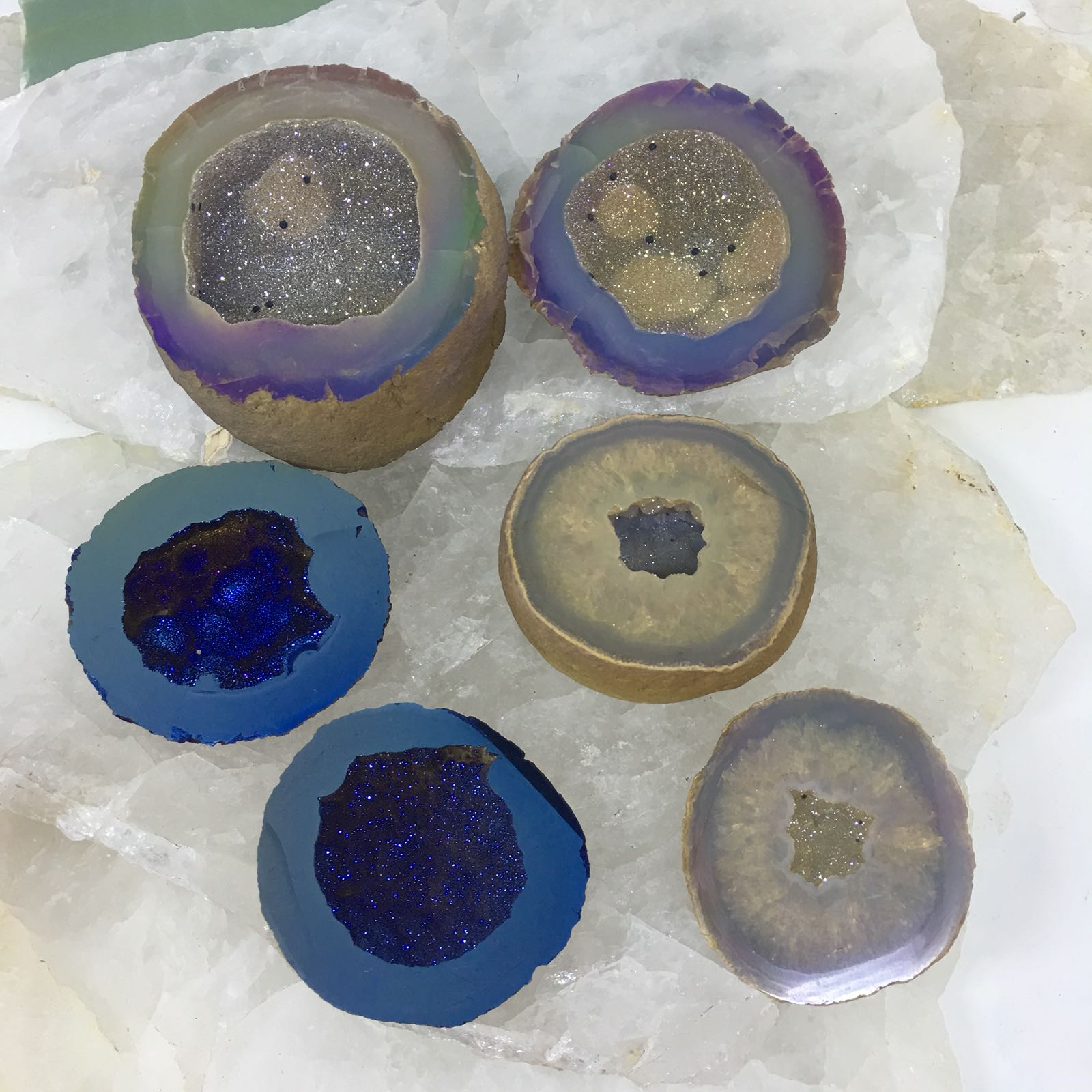 Stones from Uruguay - Angel Aura and Mystic Blue Rainbow (Cobalt Blue) Geode Boxes, Titanium Coated  Agate Geode Druzy Boxes