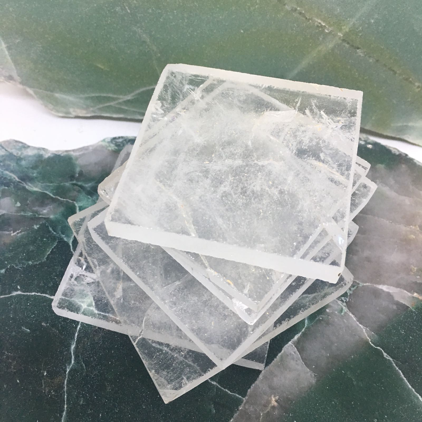 Stones from Uruguay - Clear Quartz Crystal Square Drink Coaster for Drink Cup Tea, 100 to 120mm