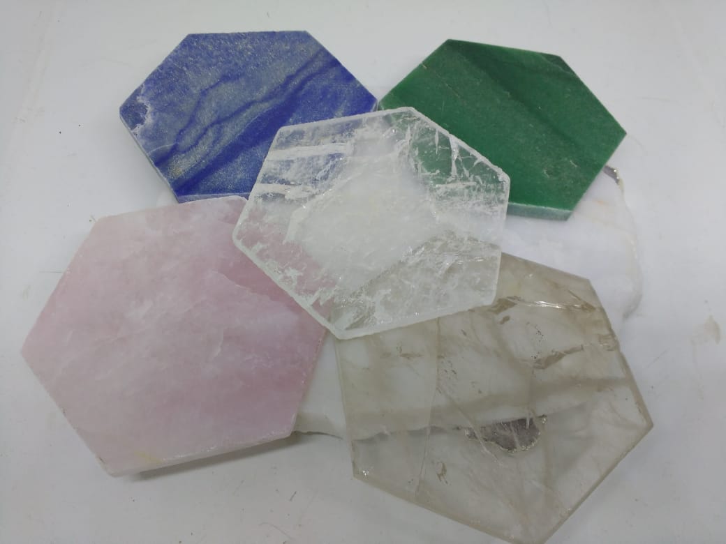 Stones from Uruguay - Quartz Hexagon Drink Coaster  - Quartz Cup Mats Coasters - Choice your Stone, Size and Shape