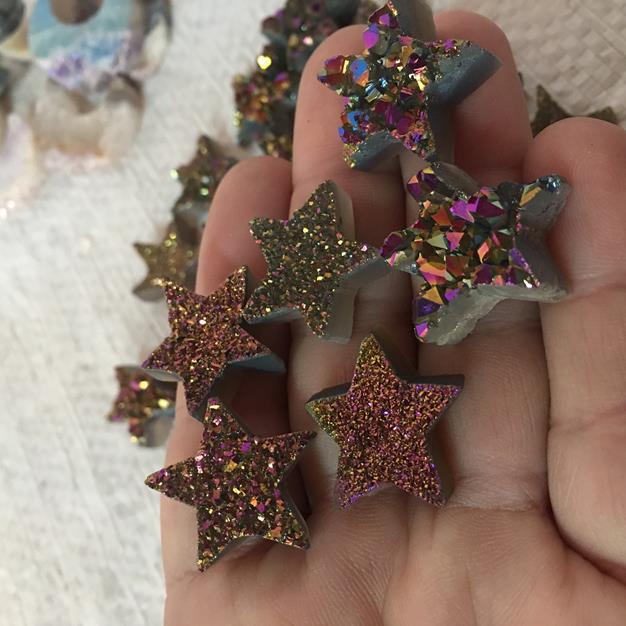 Stones from Uruguay -  Rianbow Titanium Treated Druzy Star Titanium Rainbow Druzy Star for  Jewelry Making, Wire Wrapped or Gift