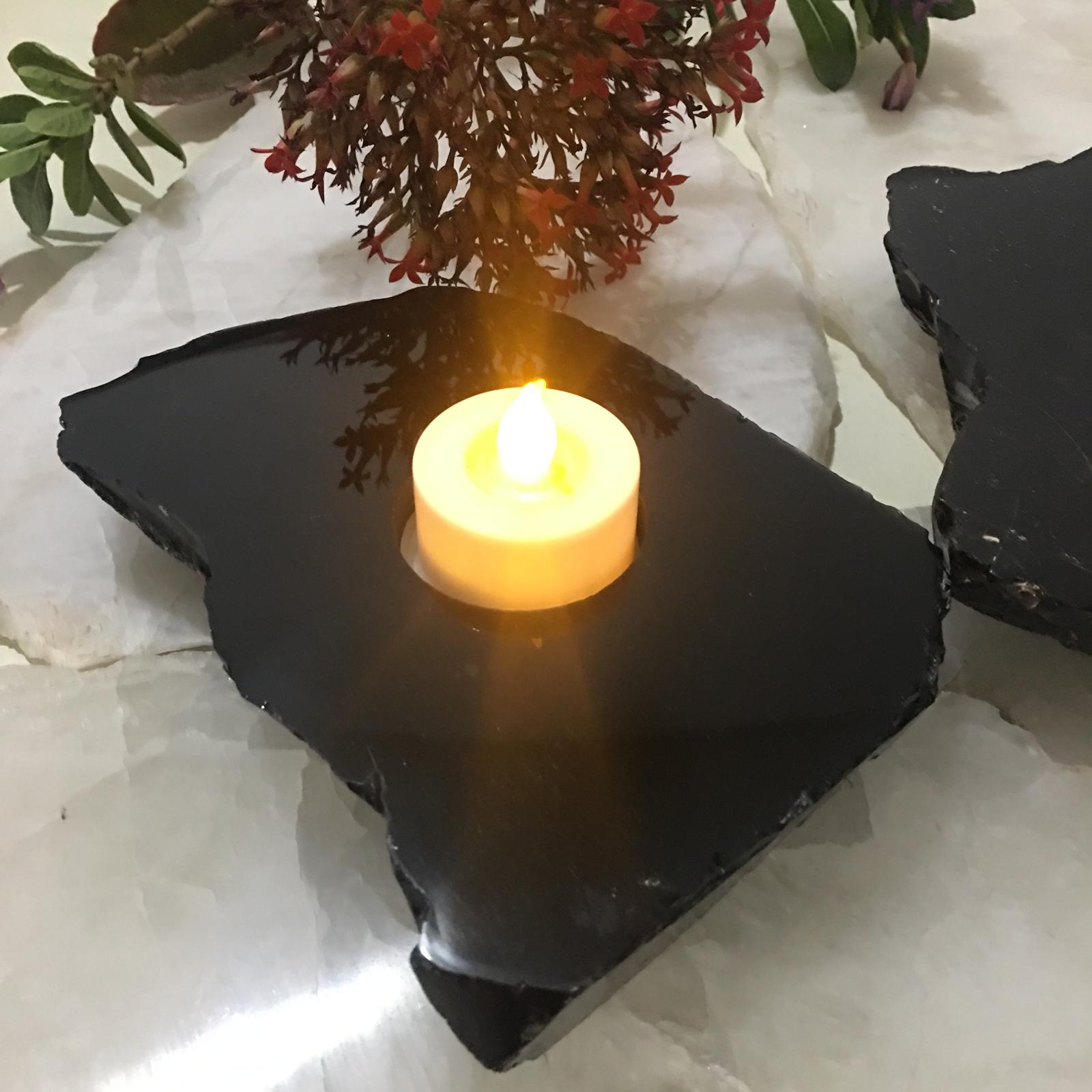 Stones from Uruguay - Black Obsidian Slice Candle Holder