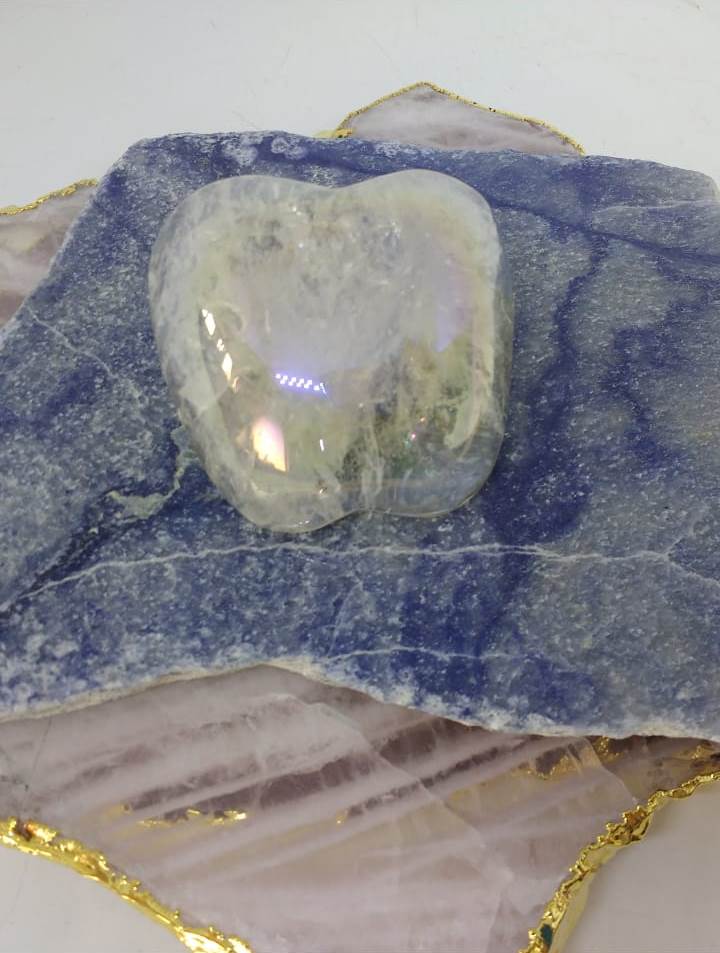 Stones from Uruguay - Angel Aura Coated Clear Quartz Crystal Apple Cabochon