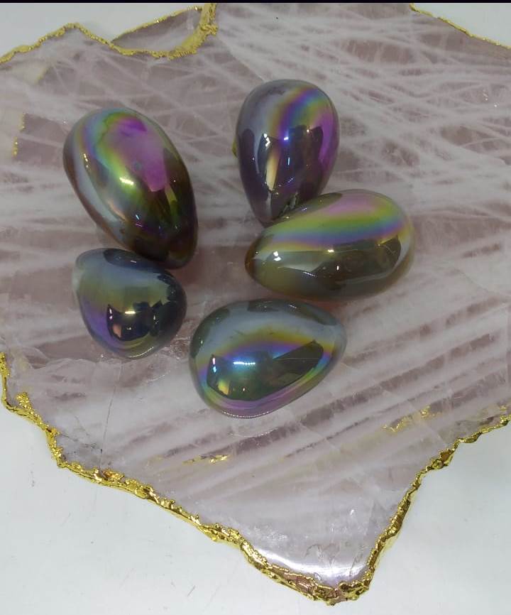 Stones from Uruguay -   Angel Flame Aura Agate Eggs - Angel Royal Aura Agate Eggs - Titanium Aura Coated Agate Eggs - Angel Aura Titanium Treated Agate Eggs