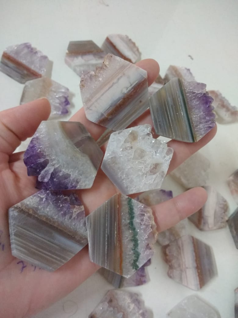 Stones from Uruguay - Amethyst Druzy Hexagon Slices for Jewelry Making or Wire Wrapped