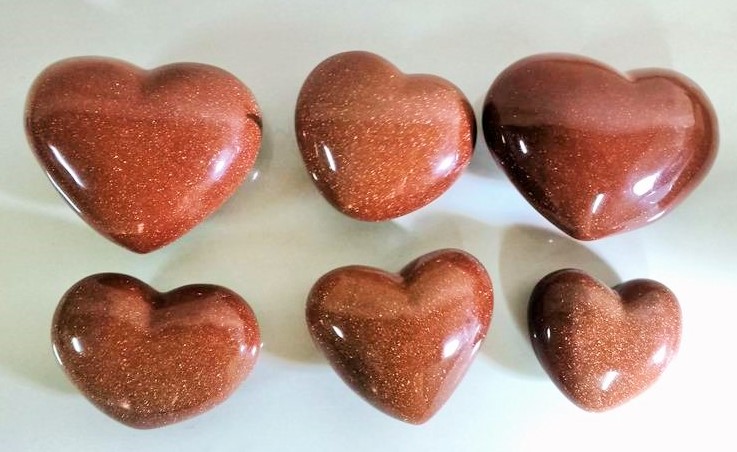 Stones from Uruguay - Red Goldstone Hearts for Metaphysical and Decoration