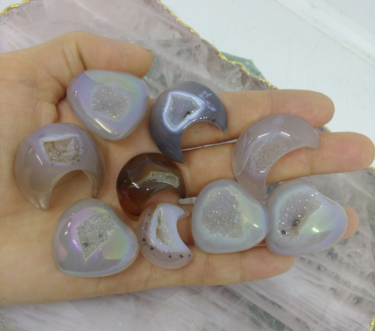 Stones from Uruguay - Angel Aura Agate Druzy Cabochon Shapes for Wire Wrapped, 30mm