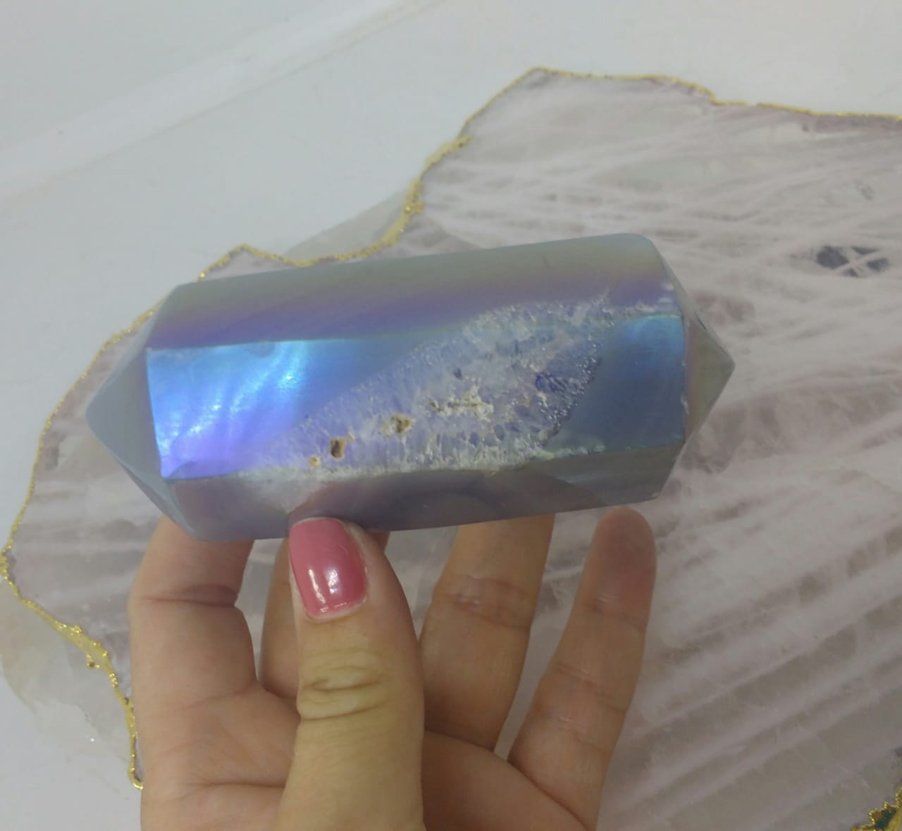 Stones from Uruguay - Angel Aura Titanium Coated  Agate Double Terminated Point