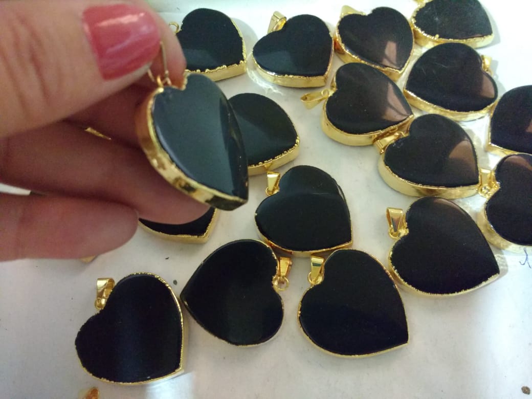 Stones from Uruguay - Black Obsidian Heart Pendants - choose your stone