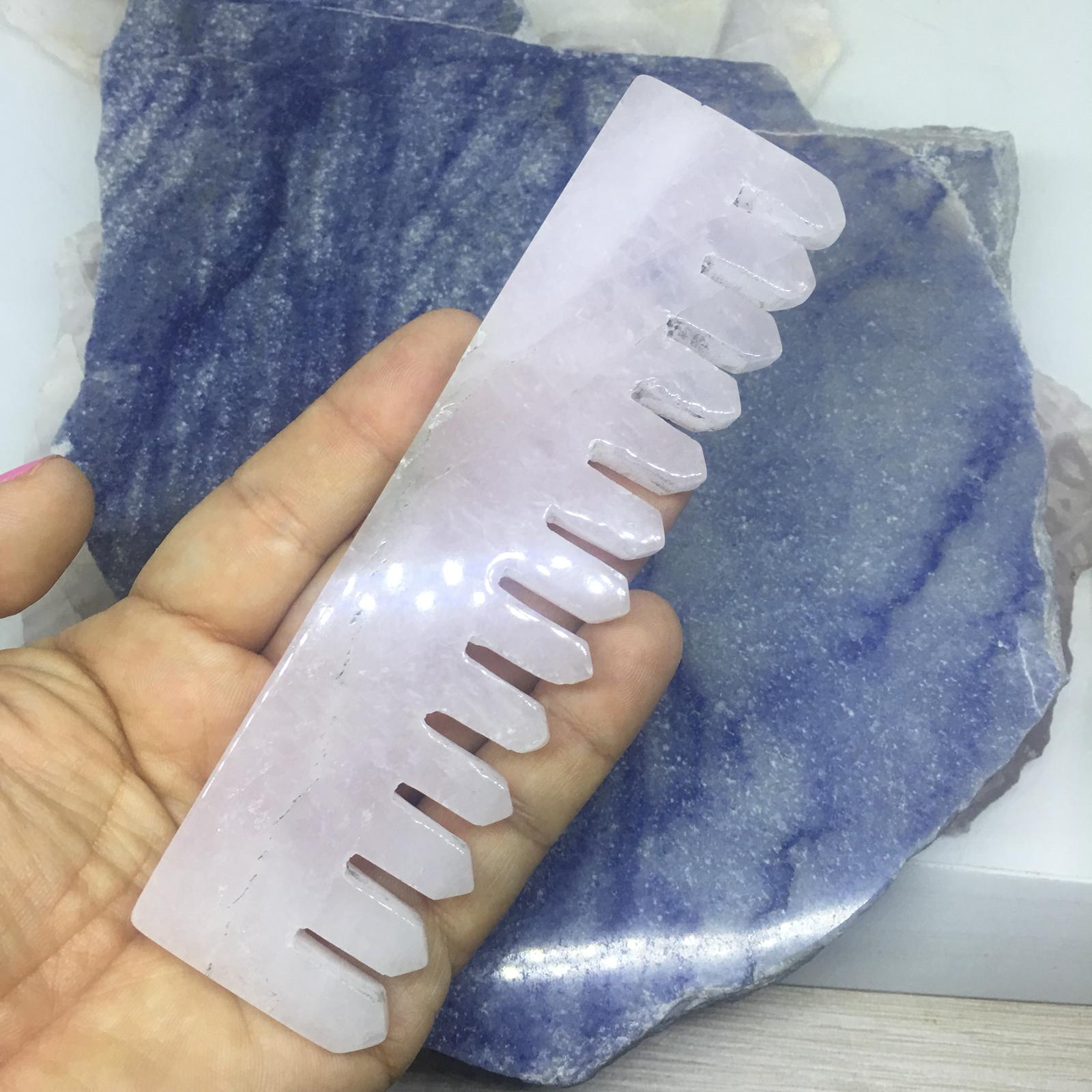 Stones from Uruguay - Gemstone Yoni Rose Quartz Crystal Comb for Balance your Mind and Body 