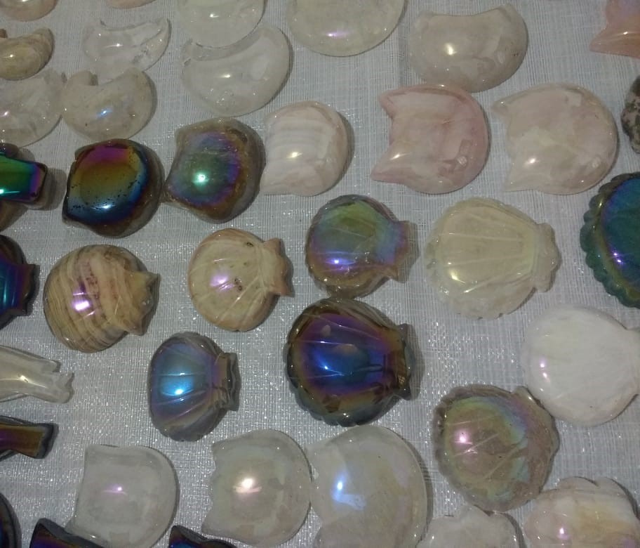 Stones from Uruguay - Angel Aura Titanium Coated Quartz Gemstone Shell Cabochons