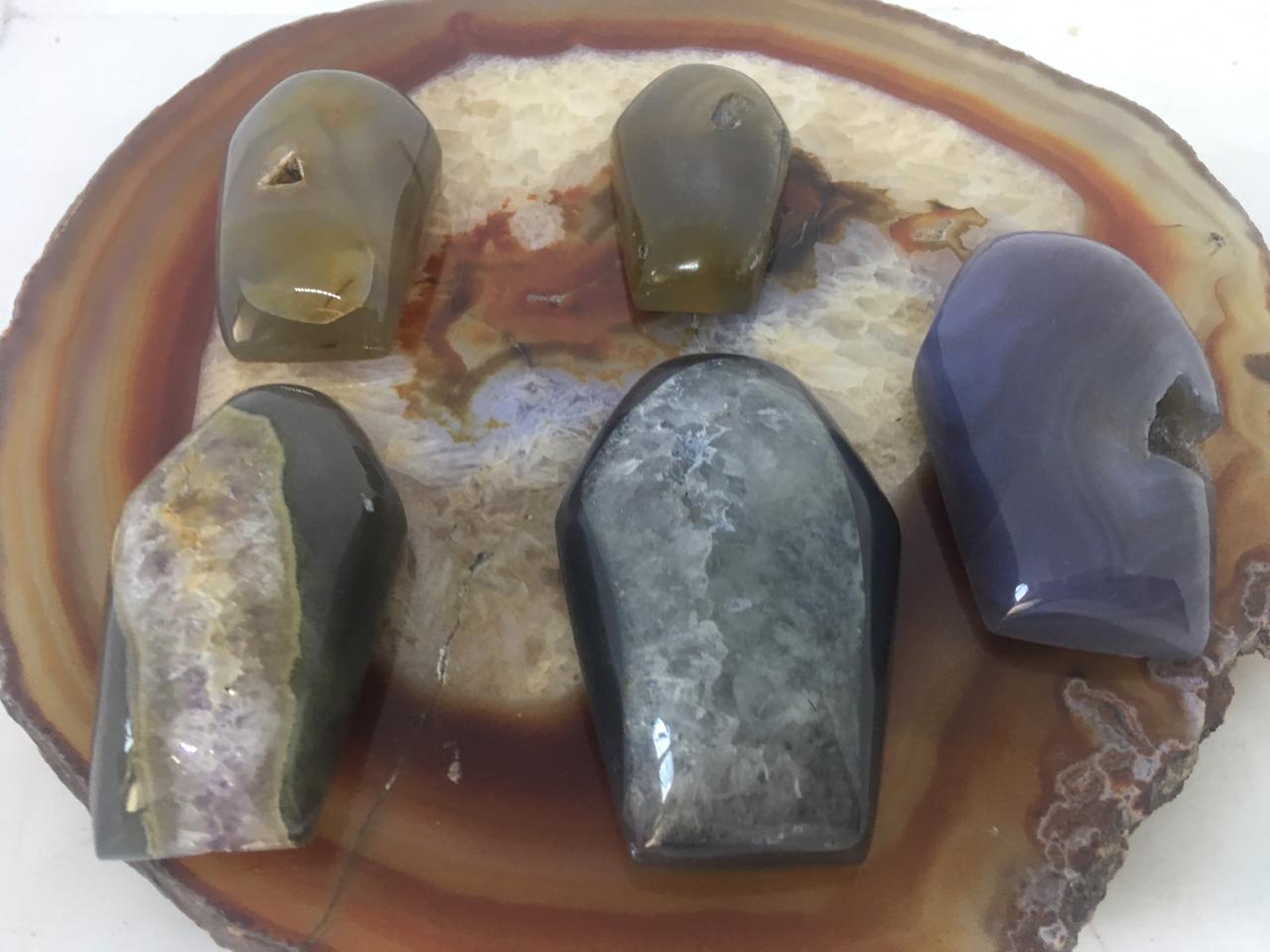 Stones from Uruguay - Natural Agate Druzy Coffin Cabochons, 7-10cm