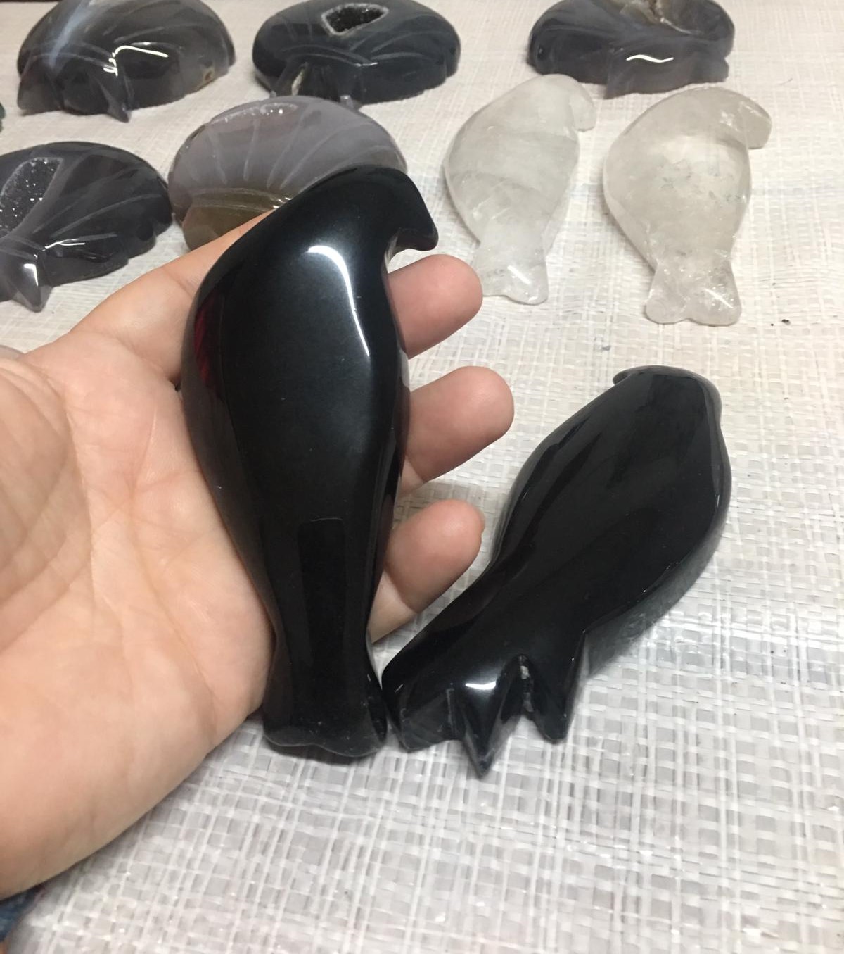 Stones from Uruguay - Black Obsidian Bird Cabochons with Convex Top