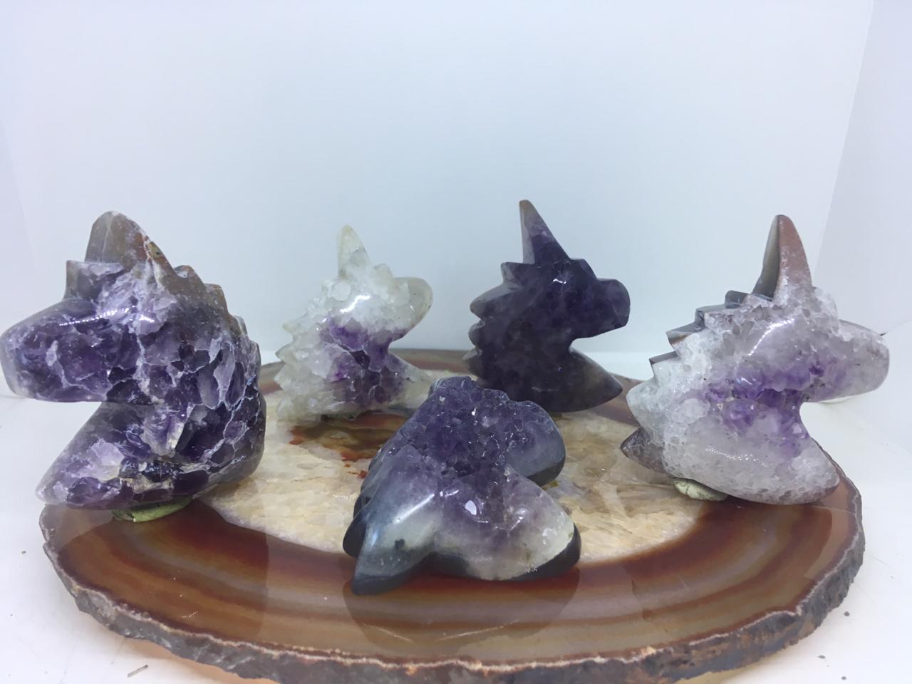 Stones from Uruguay - Amethyst Druzy Unicorn Cabochons with Convex Top.