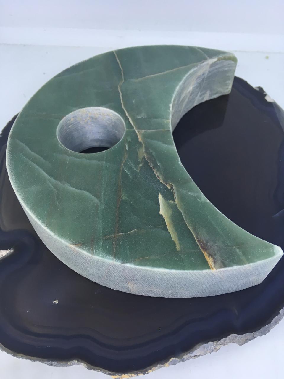 Stones from Uruguay - Green Aventurine Crescent Moon Candle  Holder