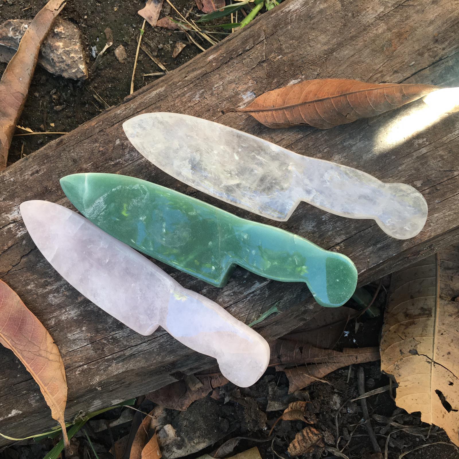 Stones from Uruguay - Carved Quartz  knives Natural Clear, Rose and Green Quartz knife Point Reiki healing