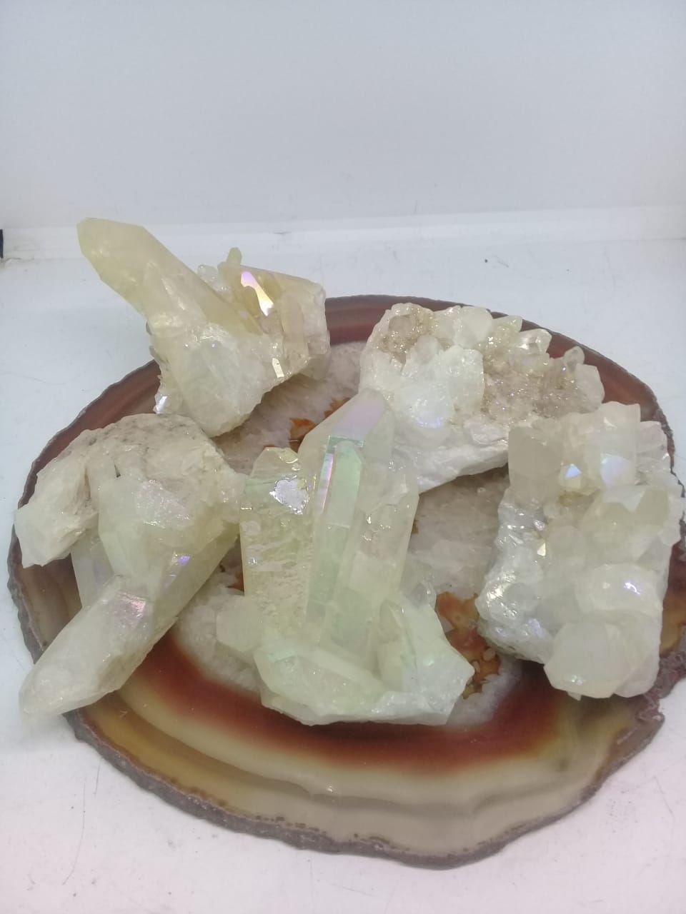 Stones from Uruguay - Angel Aura Coated Yellow Quartz Clusters - Angel Aura Titanium Yellow Quartz Crystal Druzy