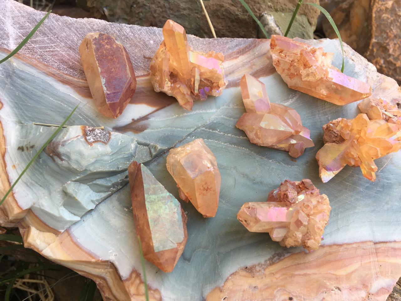 Stones from Uruguay - Angel Aura Coated Tangerine Crystal Cluster  for Jewelry Making or  Wire Wrapped