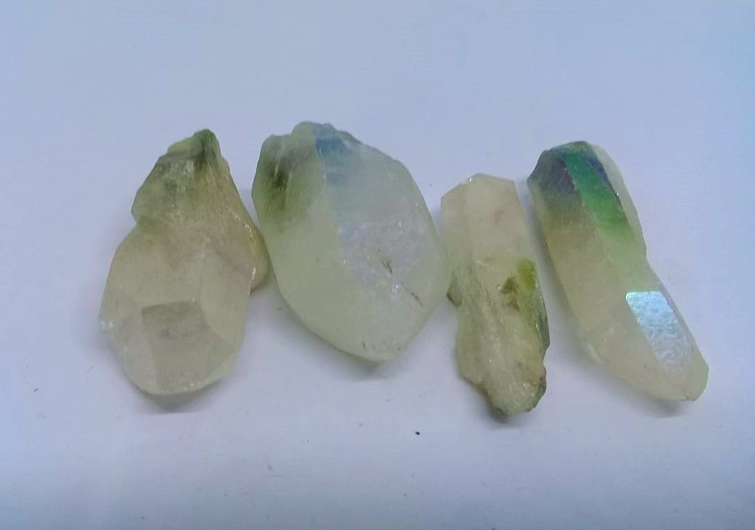 Stones from Uruguay - Angel Aura Coated Quartz Points with Chlorite Inclusions - Titanium Aura Coated Green Phantom Points