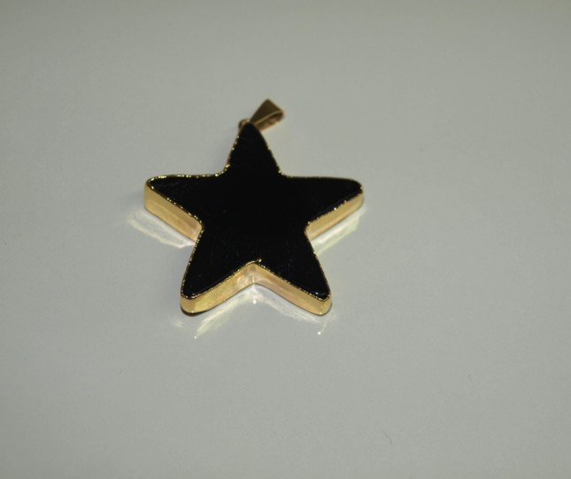 Stones from Uruguay - Black Obsidian Star Pendant, Gold Electroplated