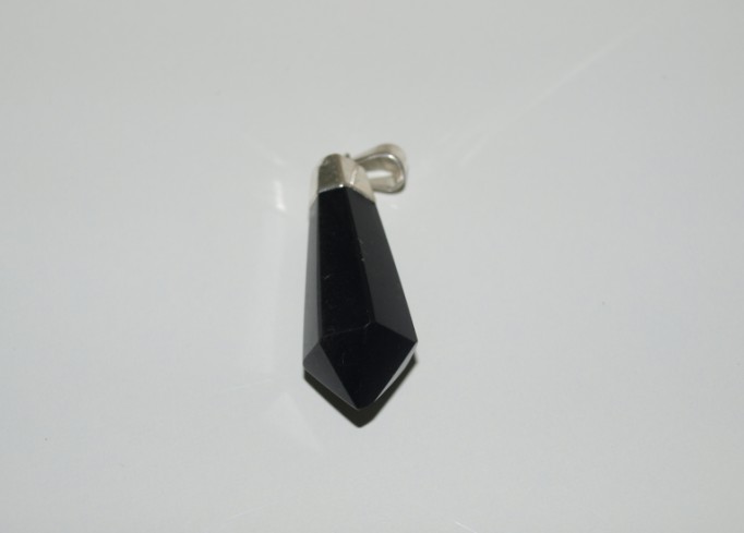 Stones from Uruguay - Teardrop Polished Point Pendant of Black Obsidian, Silver Electroplated, Size 30-40mm