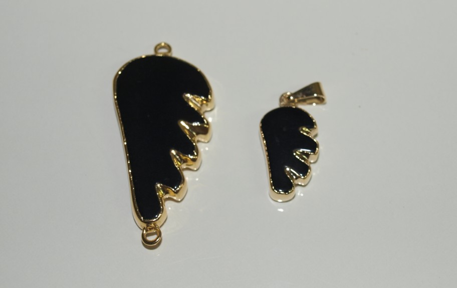 Stones from Uruguay - Black Obsidian Wing Pendant, Gold Electroplated