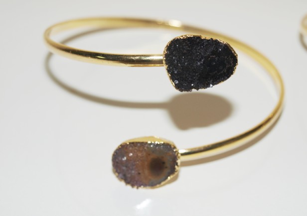 Stones from Uruguay - Bracelet of  Double Druzy with Eye and Gold Electroplating (for forearm)