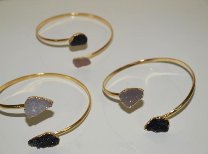 Stones from Uruguay - Bracelet of Double Druzy Free Form with Gold Electroplating( for forearm)