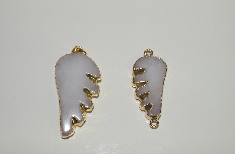 Stones from Uruguay -  Polished White Dolomite Wing Connector and Pendant,Gold Plated