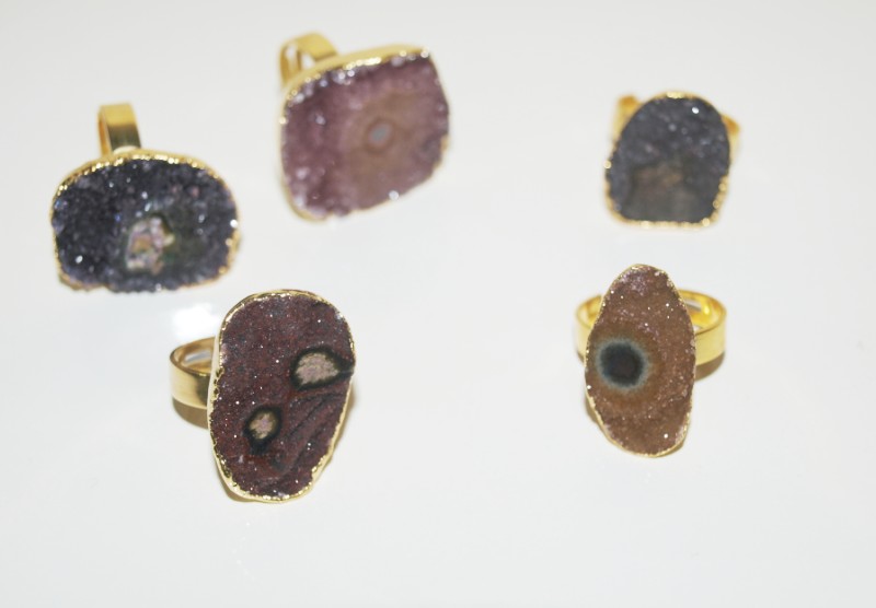Stones from Uruguay - Ring of Druzy with Eye and Gold Plating