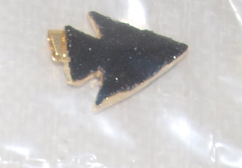 Stones from Uruguay - Natural Black Druzy Arrowhead Pendant with Gold Plated (40mm)