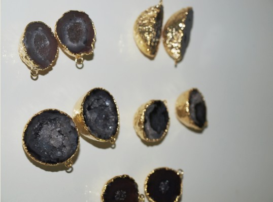 Stones from Uruguay - Agate Geode Druzy Pair with Gold Plated